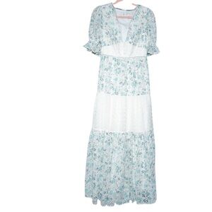 ASOS | Blue Green Floral Tiered Lace Maxi Dress | Size 6 | Romantic Cottagecore
